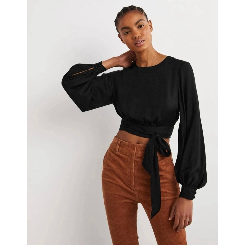 Boden Black Long Sleeve Blouse with Tie Detail Women’s Size 16 18